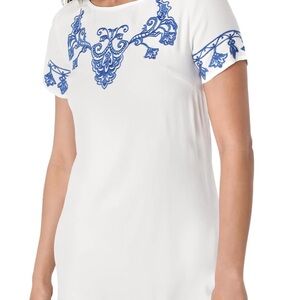 Lulu's White Short Sleeve Tee with Blue Embroidered Detail